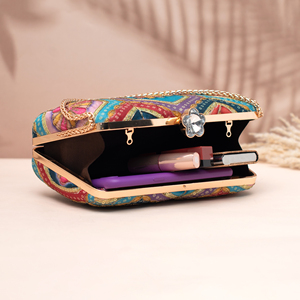 Pochette élégante à motif de lotus turquoise et multicolore, sac à main floral pour les occasions de mariage et de fête - Product Image 3