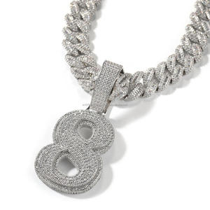 Stylish Moissanite Diamond 8 Pendant Necklace With Round Stone Detailing And <b>Silver</b> Tone <b>Chain</b> For Wholesale Jewelry Collection - Product Image 1