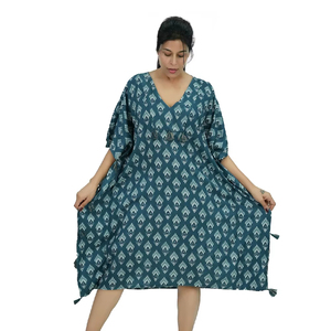 Robe Kaftan d'été décontractée en viscose imprimée, style bohème, mini, col en V, respirante, éco-responsable, pour la plage - Fabricant - Product Image 1