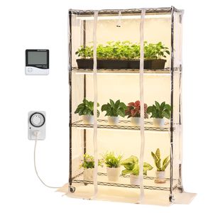 Invernadero Interior de 59 Pulgadas de Alto y 4 Niveles con Luz de Cultivo de Espectro Completo de 180W, Temporizador, Higrómetro y Cubierta Transparente, Soporte de Plástico para Plantas - Product Image 1
