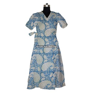 Otoño primavera Kimono vestido hermoso bloque de mano impreso algodón Maxi Top bata de baño para ropa de dormir duchas verano Kimono ducha - Product Image 3