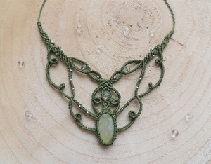 Handmade Green Macrame Gemstone <b>Necklace</b> Intricate Adjustable Boho Healing Ethnic <b>Statement</b> Jewelry - Product Image 3