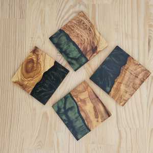 Handcrafted Natural Wood & <b>Epoxy</b> <b>Resin</b> Beverage Coaster Set Stylish Protective Drink Coasters for Home, Office & Cafe <b>Tables</b> - Product Image 4