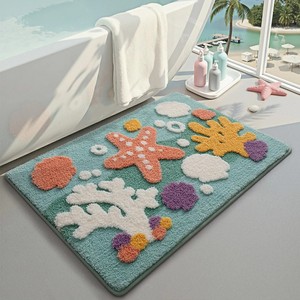 Tapis de bain tufté style côtier rectangulaire en chenille avec dos antidérapant en caoutchouc, motif original pour usage domestique - Product Image 2