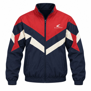 Chaqueta Cortavientos para Hombre Blackthorn, Diseño Color Block, Cierre Frontal con Cremallera, Cintura Elástica, Corte Regular, para Deportes al Aire Libre, Rojo, Azul Marino, Blanco - Product Image 1