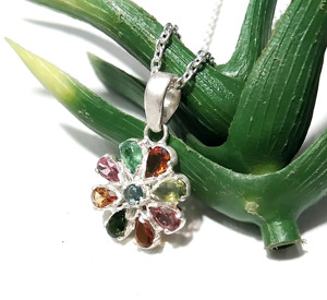 Colgante de Turmalina Multicolor Natural con Engaste de Bisel, Chapado en Plata, Plata de Ley 925, Collar con Cadena Unisex, Joyería - Product Image 3
