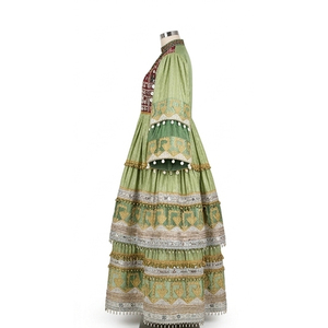 Robe Anarkali traditionnelle pour femmes, longue, en soie, verte, brodée, coupe ample, tenue de mariage, robe afghane Kuchi - Product Image 5