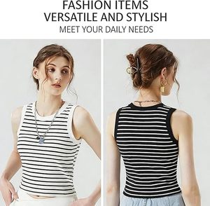 Women’s Slimming Ribbed Tank Top – Sleeveless Knitted Spandex Nylon Casual Summer Top with Solid <b>Straps</b> Front Logo Stretch - Product Image 3