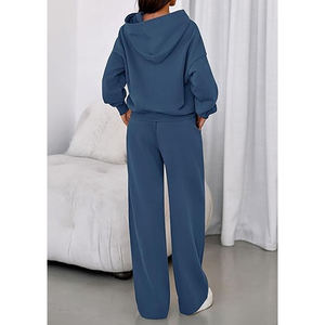VIBE SEWN Oversized Two Piece Set Breathable Polyester/Cotton <b>Velour</b> Hooded Fleece <b>Tracksuits</b> Women Elastic Waist Autumn Custom - Product Image 4