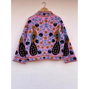 TNT Suzani Hand Embroidered Knitted Short Jacket <b>Duster</b> Gift for Her Autumn Winter Cotton Coat - Product Image 2