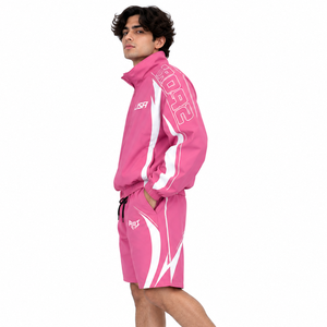 Chaqueta Cortavientos Retro Rosa de Moda para Hombre y Pantalones Cortos, Chaqueta Cortavientos Ligera de Nailon Personalizada, Pantalones Cortos Deportivos, Chaquetas de Poliéster Estilo Urbano - Product Image 2