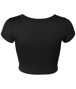 Women's <b>Black</b> Scoop Neck <b>Crop</b> <b>Top</b> <b>Short</b> <b>Sleeve</b> Slim Fit Casual Knitted Spandex Polyester Breathable Spring Summer Wear - Product Image 3
