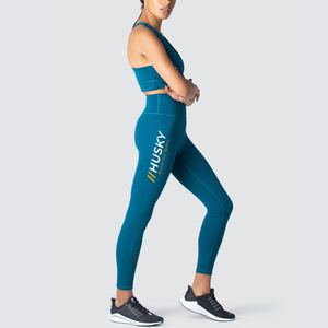 HUSKY Women's Ribbed Sports <b>Bra</b> Leggings Set <b>Blue</b> Seamless Fitness Wear Breathable Racerback Scoop Neck High Support - Product Image 4