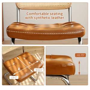 Set di sedie da pranzo moderne della metà del secolo design Breuer 2 pz in finta pelle con accento laterale in Rattan gambe cromate per soggiorno - Product Image 6