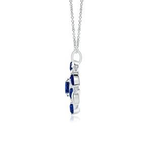 Pendentif en or 14 carats 5,15 g avec saphir bleu naturel rond et taille marquise de 1,67 ct, motif branche d'olivier, collier pendentif multi-pierres, bijoux fins - Product Image 2