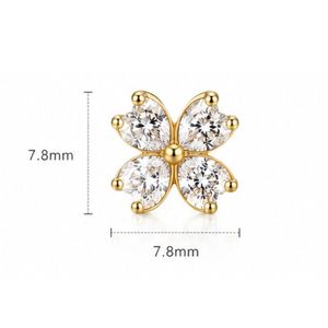 925 Silver Clover Fine Stud <b>Earrings</b> for Ladies with 18K Gold Plated Screw Back, Custom Zircon Cartilage Jewelry - Product Image 5