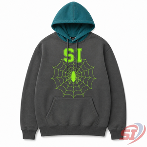 เสื้อฮู้ดดี้ลายแมงมุมสั่งทำขายส่ง ทรงโอเวอร์ไซส์ ผ้าหนา สตรีทแวร์ แบรนด์ส่วนตัว รับผลิตแบบ OEM - Product Image 1