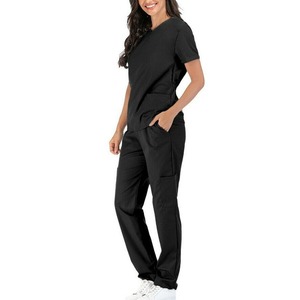 Hauts de blouse en jersey de coton à col en V pour femmes, avec coutures invisibles, uniformes d'hôpital avec poches et détection d'aiguilles - Product Image 3