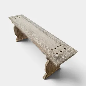 Banco de Madera Reciclada Tallada, Estilo Rústico, para Jardín, Recibidor, Sala de Estar - Product Image 2