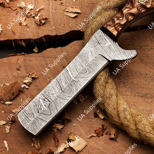 Cuchillo de caza y supervivencia de acero de Damasco de espiga completa de alta calidad con mango de madera Pakka para exteriores, estilo vaquero, ODM - Product Image 3