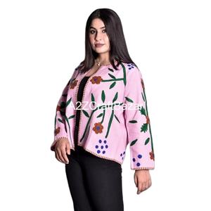 Handmade Embroidery Breathable Eco-Friendly Quick Dry Women's Winter Bomber Jacket Floral Pattern Suzani Cotton Knitted Ruffles - Product Image 1