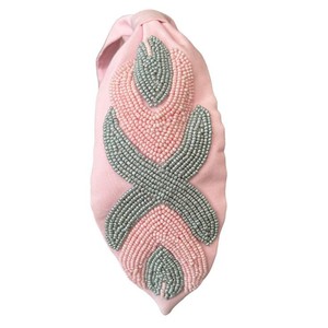 Statement Green <b>Beaded</b> <b>Headband</b> with Text Handmade Pearl Embroidered Wide Padded Hairband Custom Sports Spirit Fashion Hair - Product Image 3