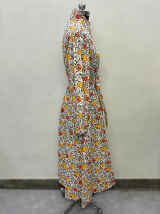 Vestido Midi Informal para Mujer, 100% Algodón Tejido, Estampado Floral Liso/Sólido, Detalles Estructurales, Manga Corta, Cintura Imperio, Estilo Babydoll - Product Image 2