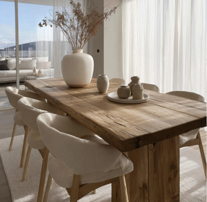 Mesa de Comedor Rectangular de Madera Maciza para 6 Personas, Muebles Modernos de Estilo Rústico para Comedor con Base de Madera Ranurada - Product Image 2