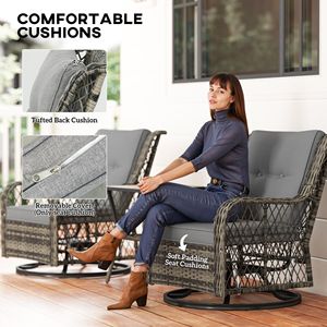 Set Bistrot da Esterno 3 Pezzi in Vimini, Piccolo Arredamento da Giardino con Sedie Girevoli a Dondolo Grigie per Balcone, Portico, Ospedali - MOQ 1 Set - Product Image 6