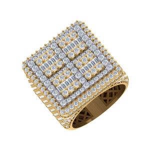 Elegante Anillo de Diseño de Racimo Estilo Hip-hop con Diamantes Naturales de Corte Brillante para Hombre, Oro Amarillo, Blanco de 10kt, 14kt, 18kt - Product Image 1