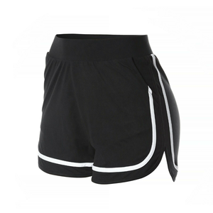 Pantalones cortos deportivos de cintura baja para mujer, pantalones cortos deportivos con cintura elástica, de secado rápido, de color sólido, para correr, con borde recortado - Product Image 2