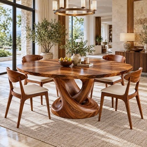 Table à manger en bois massif naturel artisanal avec bois de saman / teck naturel pour 4-6 personnes Haute qualité - Product Image 5