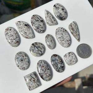 Cabochon de Jaspe Pinolithe Naturel, Pierre Précieuse en Cristal pour Création de Bijoux, Fourniture de Pierres de Guérison, Blanc et Noir - Product Image 1