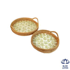 BEST SELLING Plateau en mosaïque de rotin durable, panier de service rond en osier de haute qualité pour la salle à manger, le rangement et la décoration intérieure - Product Image 1
