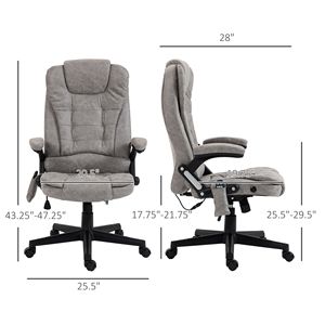 Sedia da Ufficio Massaggiante Riscaldata e Vibrante, Grigia in Lino, Schienale Alto, Base in Nylon, Sedia Direzionale Regolabile in Altezza, Tradizionale - Product Image 3
