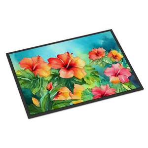 Hawaii Hawaiian Hibiscus Aquarelle Paillasson Antidérapant Lavable Low Pile 24H X 36W Intérieur Extérieur Tapis De Porte Avant pour Entrée - Product Image 1