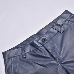 Men's Customizable Gray Genuine Leather Formal Bermuda <b>Shorts</b> Mid Waist Button Fly Pockets Quick Dry Breathable Solid Color - Product Image 5