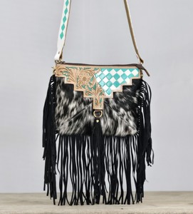 Bolso de Hombro Bohemio 100% Cuero Genuino con Cartera Tipo Clutch, Flecos y Diseño Floral con Estampado Animal para Mujer - Product Image 1