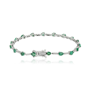 Bracelet tennis empilable en or blanc massif 14 carats, design simple, émeraudes zambiennes et diamants, pour unisexe, usage quotidien, bijoux en gros - Product Image 5