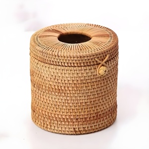 Handmade napkin holder cases cylindrical box cover premium rattan <b>paper</b> tissue <b>storage</b> <b>boxes</b> - Product Image 4