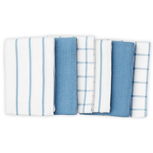 Serviettes de cuisine en coton tissé rayées bleu et blanc, rectangulaires, pour usage en cuisine, lavables en machine - Product Image 1