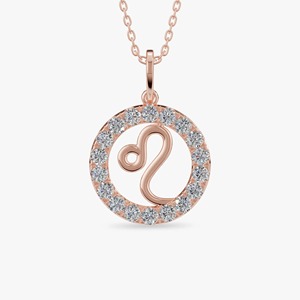 Ciondolo Zodiacale Leone in Argento 925 con Moissanite e Halo di Diamanti Rotondi, Charm Classico Unisex per Regalo - Product Image 1