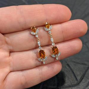 Boucles d'oreilles pendantes vintage en citrine, gouttes de pierres précieuses, argent sterling 925 plaqué or 14 carats, bijoux de luxe pour mariée, mariage et soirée - Product Image 2