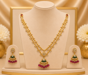 Conjunto de Joyería Fina de Oro para Mujer Prayom, Collar y Aretes con Perlas de Agua Dulce, Estilo Kundan, Regalo de Gujarat, 30.47g - Product Image 6