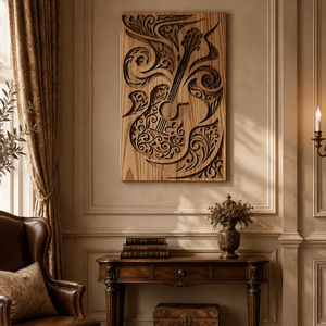 Panel de Arte Mural de Madera con Diseño de Guitarra Musical |   Decoración de Pared de Madera Cortada con Láser, Decoración Artística para el Hogar, para Sala de Estar, Estudio u Oficina - Product Image 2