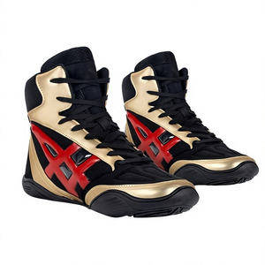 Boxing <b>Shoes</b> Black Gold <b>Red</b> Lace-up Breathable Faux Leather Men's Wrestling Training Boxing <b>Shoes</b> Mesh Lace-Up Breathable Gray - Product Image 1
