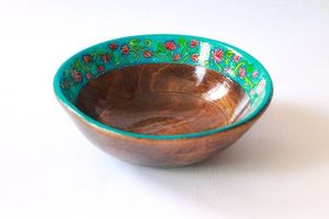Tazón para Servir Hecho a Mano de Madera de Mango, con Diseño Floral Impreso Multicolor y Rayas, Tazón Redondo Decorativo de Madera para Ensaladas - Product Image 5