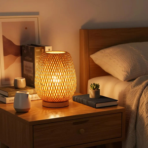 Premium Woven <b>Bamboo</b> <b>Table</b> Lamp Natural Wood Boho <b>Bedside</b> Light Handcrafted Rattan Night Decor Supplier Manufacturer - Product Image 1