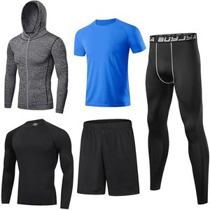 T-shirt à capuche de compression pour homme, séchage rapide, coupe ajustée, sportif, pour la gym, manches longues, couleur unie, en polyester tricoté - Product Image 1