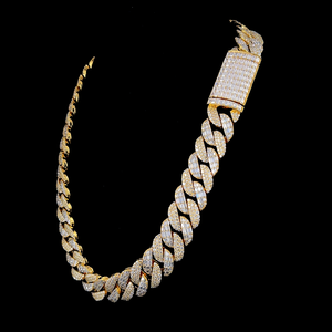 สร้อยคอแบบ Cuban Link ประดับเพชรโมอิสซาไนต์ทรงบาแกตต์หนาแน่น เงินแท้ 925 ชุบทอง สไตล์ฮิปฮอป ไมอามี แร็ปเปอร์ บลิงค์ โชคเกอร์ - Product Image 1